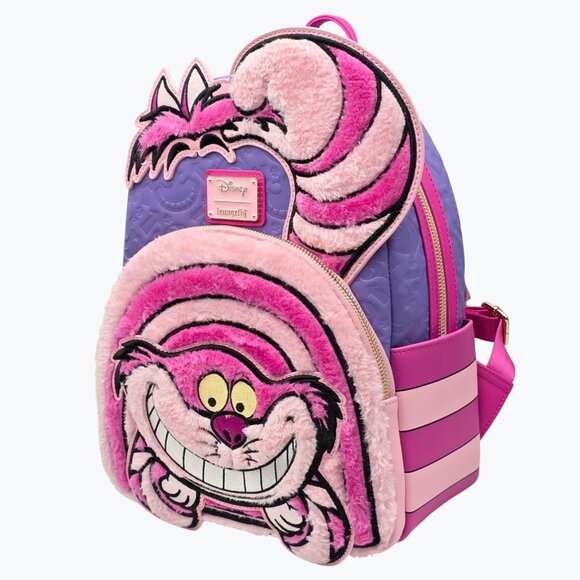 NWT Loungefly Disney Alice In Wonderland Chesire Cat Figural Fuzzy Mini Backpack - Picture 2 of 5